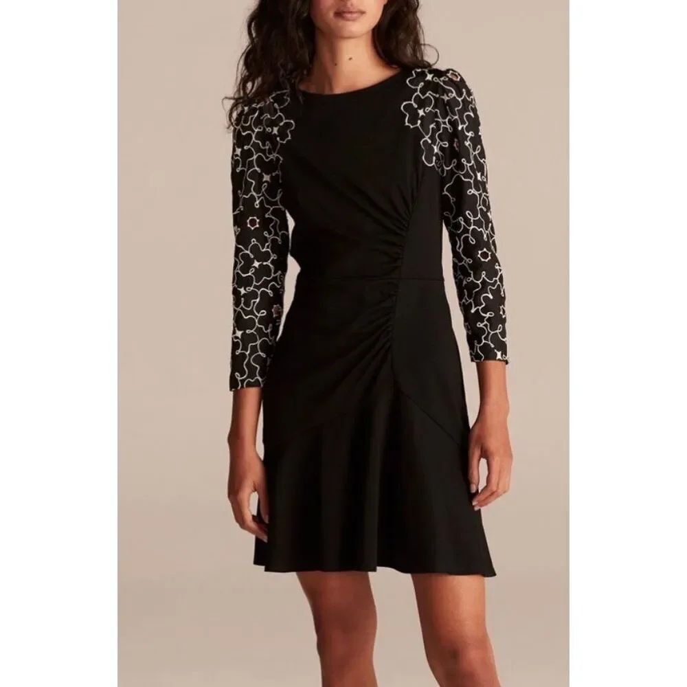 Rebecca Taylor Tai Floral Embroidered Dress | Black in 10